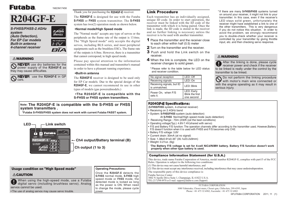 Futaba R204GF-E User Manual | 1 page