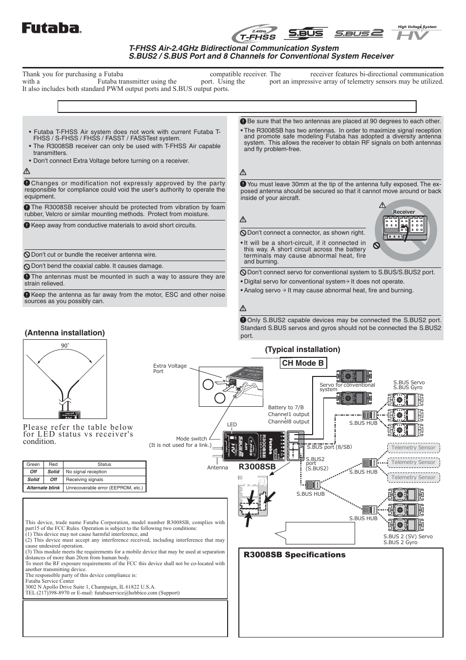 Futaba R3008SB User Manual | 2 pages