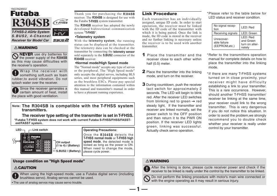 Futaba R304SB User Manual | 2 pages