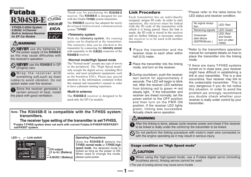 Futaba R304SB-E User Manual | 2 pages