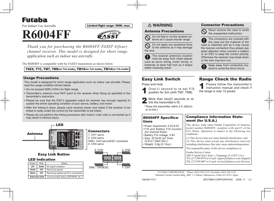 Futaba R6004FF User Manual | 1 page
