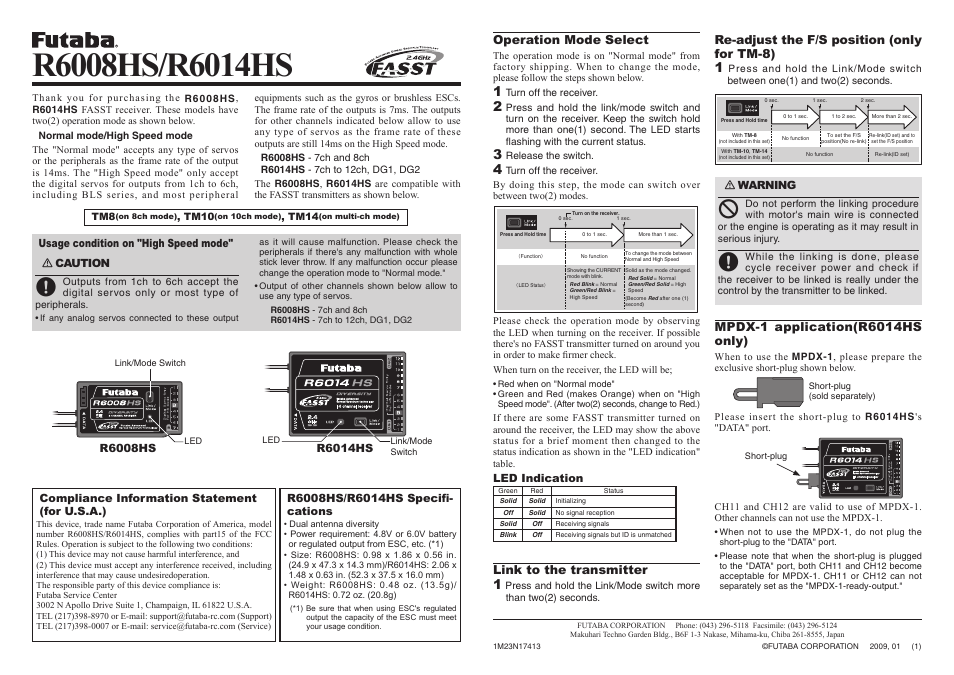 Futaba R6014HS User Manual | 1 page