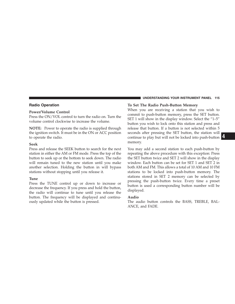 Radio operation | Chrysler 2006 Sebring Convertible User Manual | Page 115 / 302
