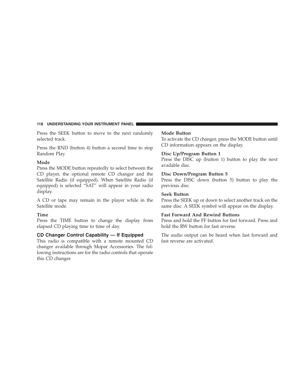 Cd changer control capability, If equipped | Chrysler 2006 Sebring Convertible User Manual | Page 118 / 302