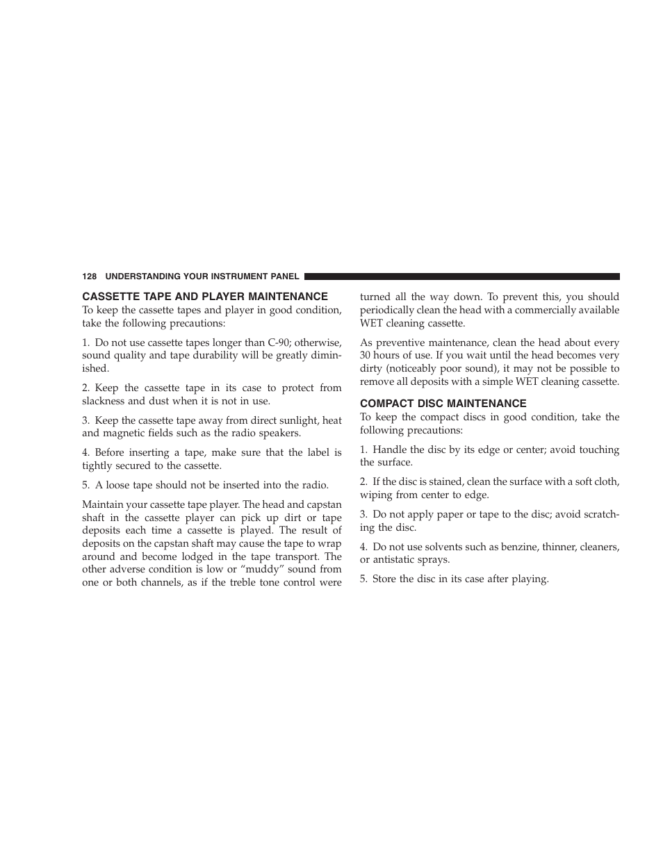 Cassette tape and player maintenance, Compact disc maintenance | Chrysler 2006 Sebring Convertible User Manual | Page 128 / 302