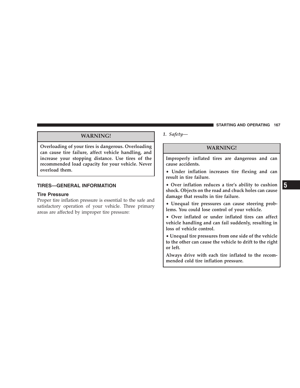 Tires—general information, Tire pressure | Chrysler 2006 Sebring Convertible User Manual | Page 167 / 302