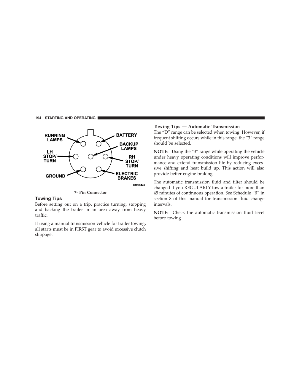 Towing tips | Chrysler 2006 Sebring Convertible User Manual | Page 194 / 302