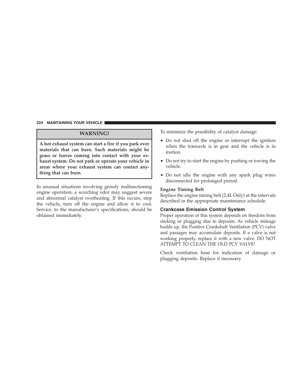 Crankcase emission control system | Chrysler 2006 Sebring Convertible User Manual | Page 224 / 302