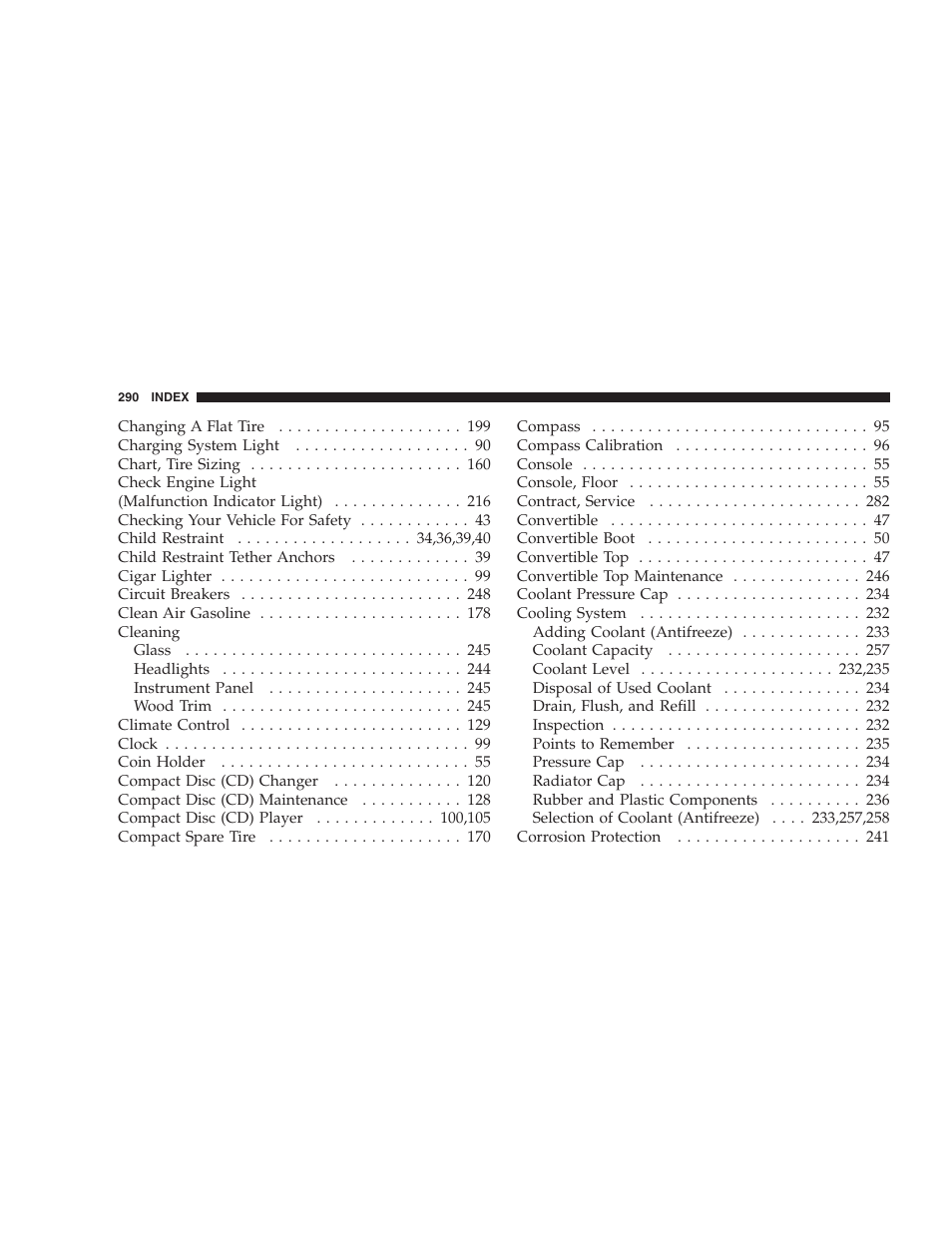 Chrysler 2006 Sebring Convertible User Manual | Page 290 / 302