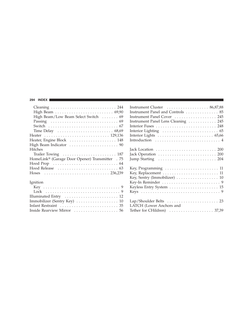 Chrysler 2006 Sebring Convertible User Manual | Page 294 / 302