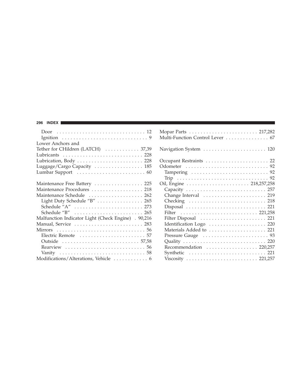 Chrysler 2006 Sebring Convertible User Manual | Page 296 / 302