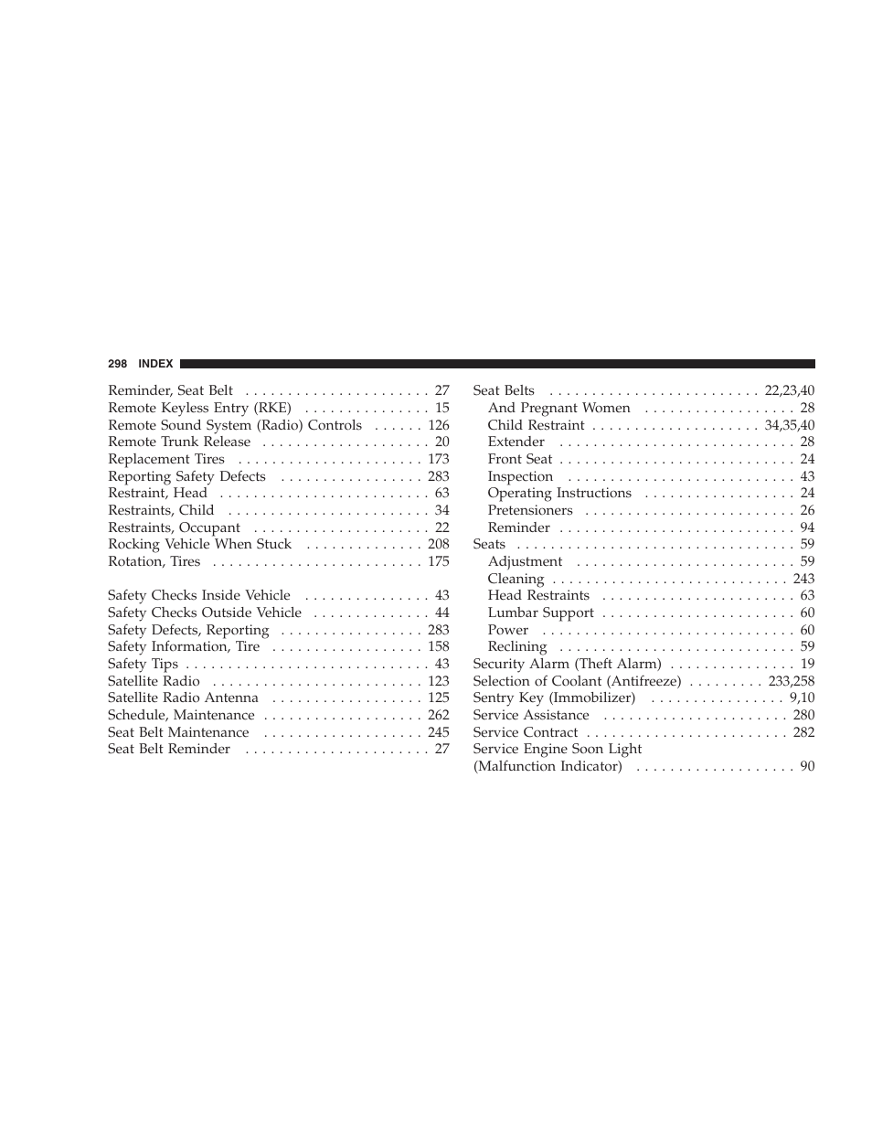 Chrysler 2006 Sebring Convertible User Manual | Page 298 / 302