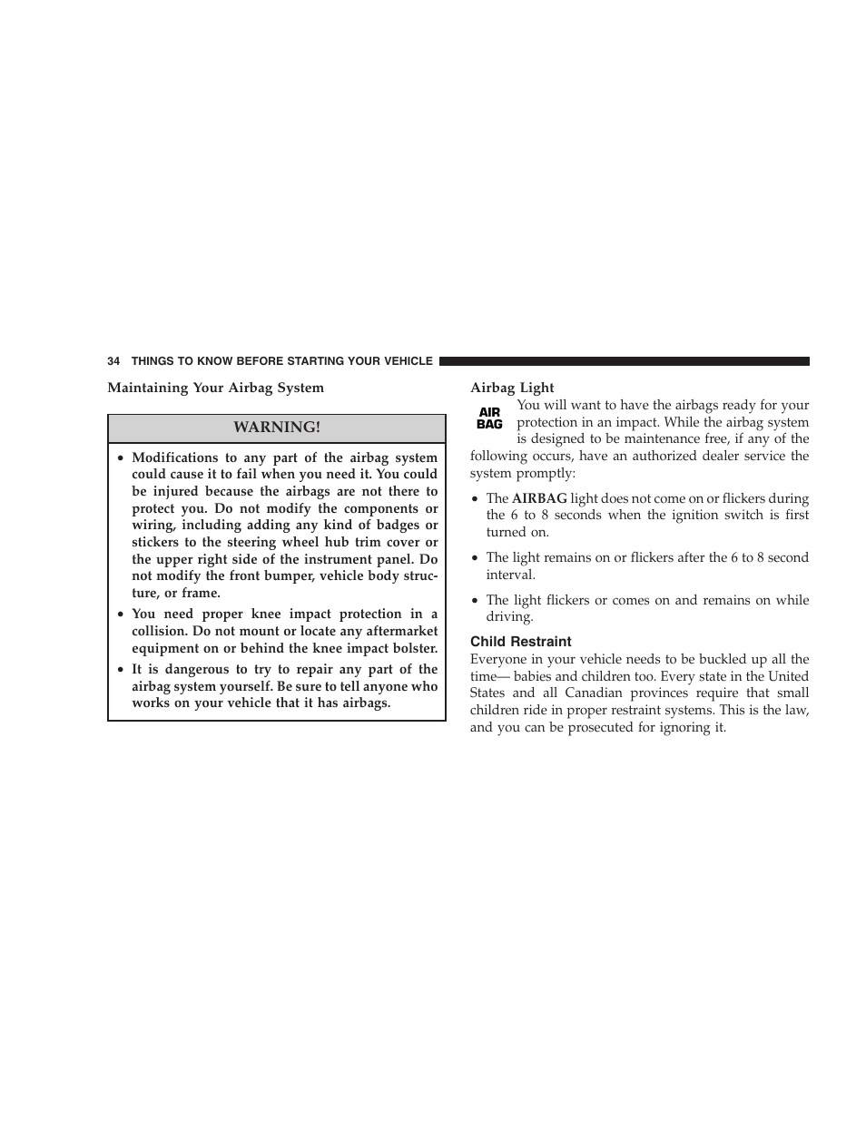 Child restraint | Chrysler 2006 Sebring Convertible User Manual | Page 34 / 302