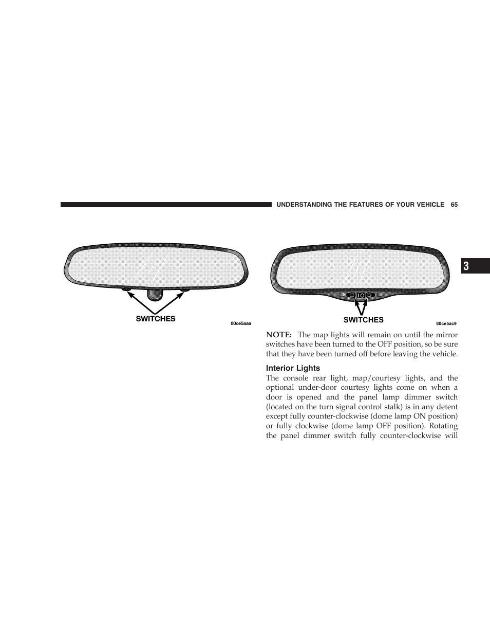 Interior lights | Chrysler 2006 Sebring Convertible User Manual | Page 65 / 302