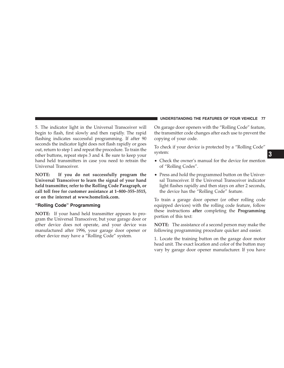 Rolling code” programming | Chrysler 2006 Sebring Convertible User Manual | Page 77 / 302