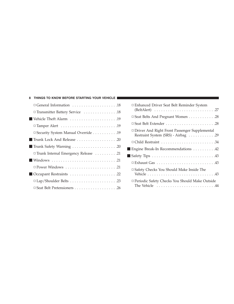 Chrysler 2006 Sebring Convertible User Manual | Page 8 / 302