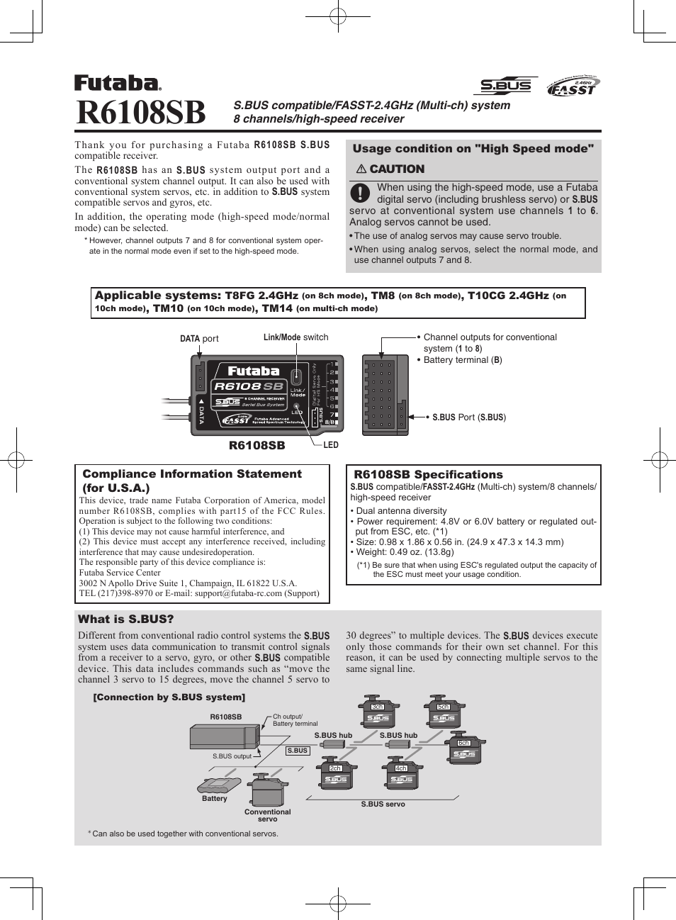 Futaba R6108SB User Manual | 2 pages