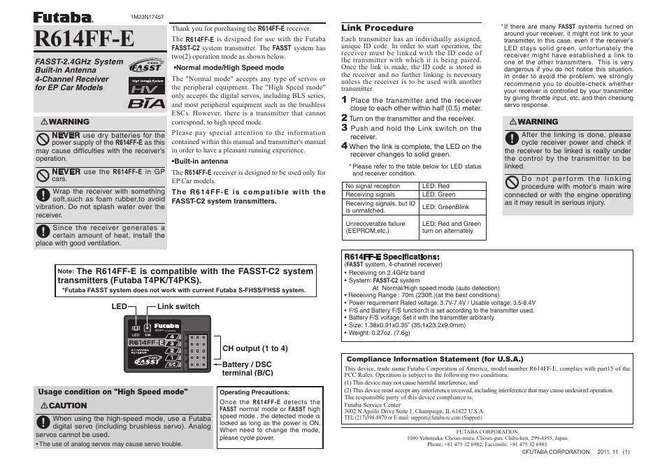 Futaba R614FF-E User Manual | 1 page