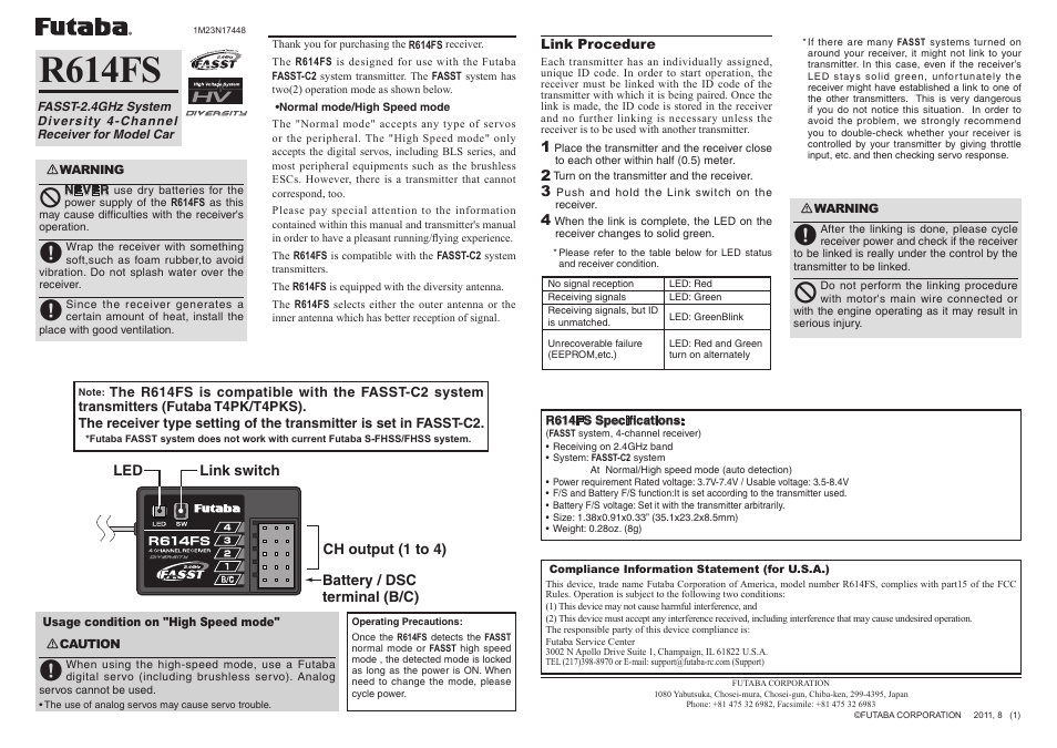 Futaba R614FS User Manual | 1 page