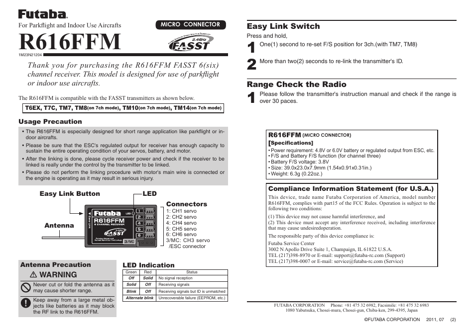 Futaba R616FFM User Manual | 1 page