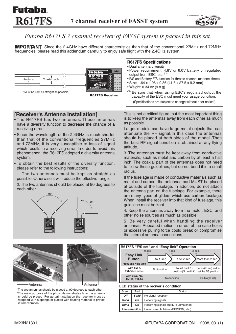 Futaba R617FS User Manual | 1 page