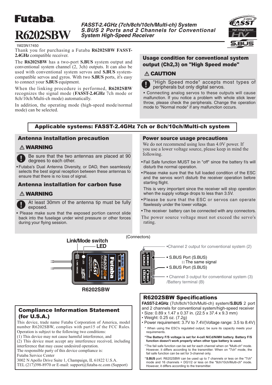 Futaba R6202SBW User Manual | 2 pages