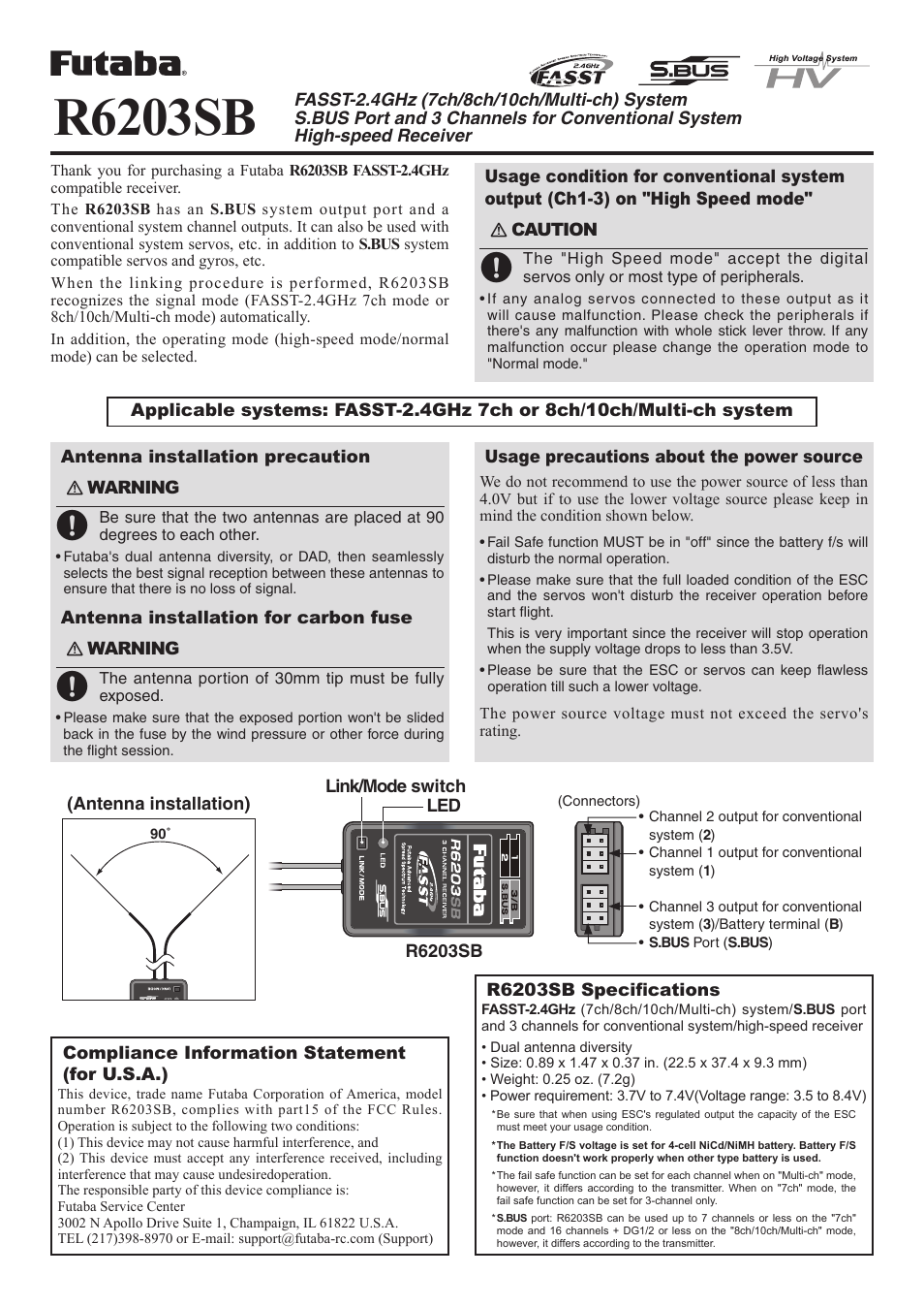 Futaba R6203SB User Manual | 2 pages