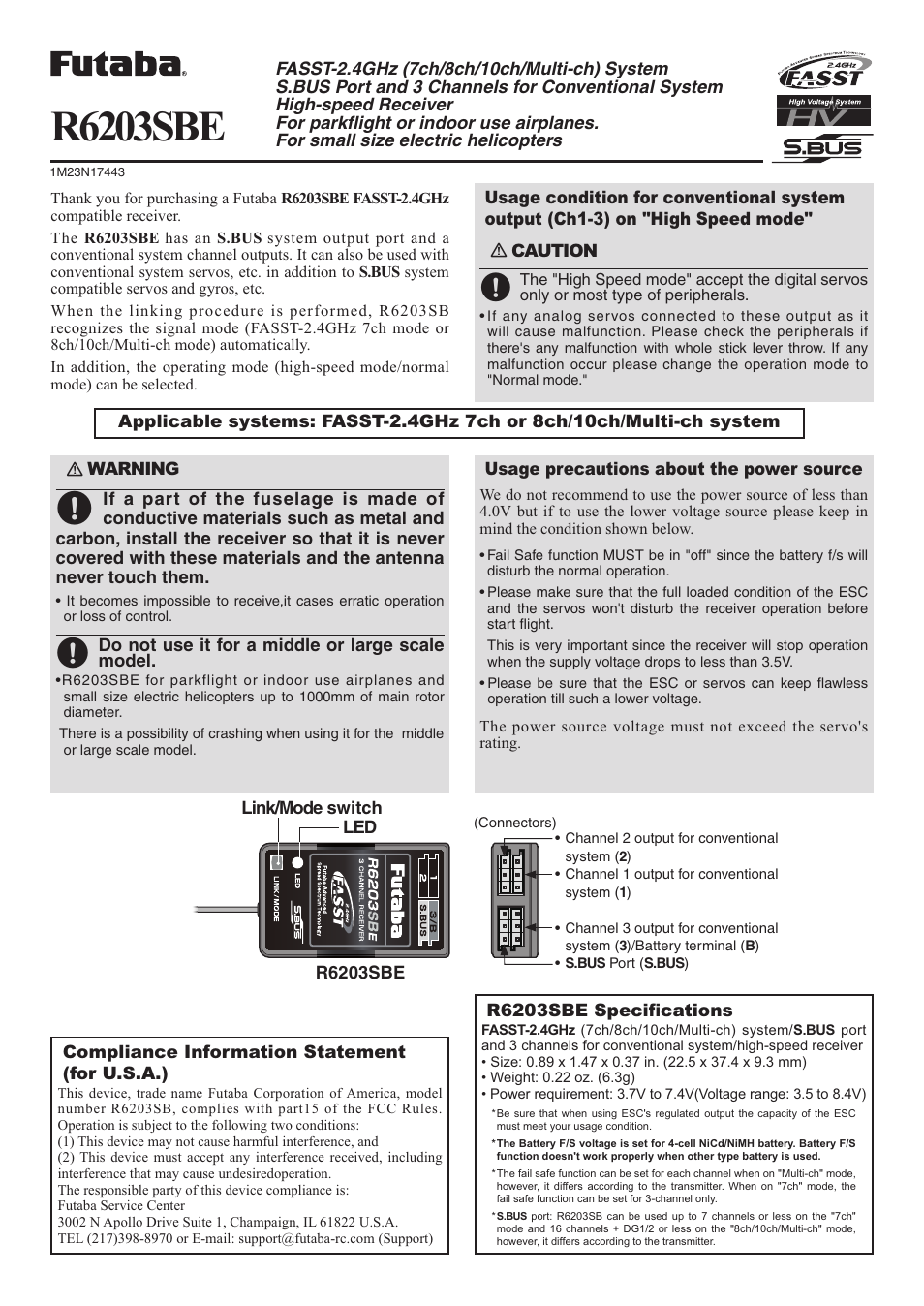 Futaba R6203SBE User Manual | 2 pages
