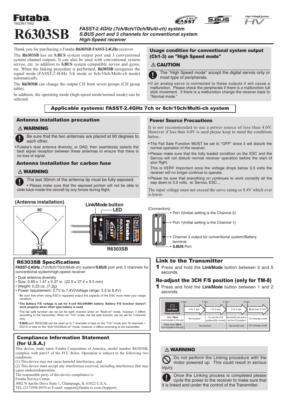 Futaba R6303SB User Manual | 2 pages