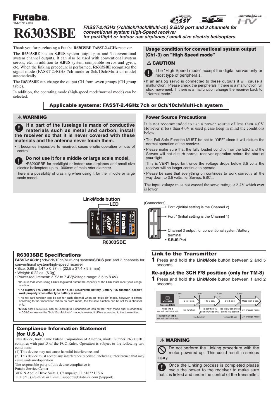 Futaba R6303SBE User Manual | 2 pages