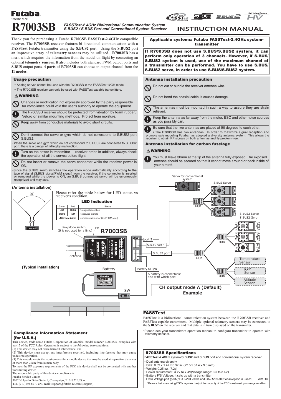 Futaba R7003SB User Manual | 2 pages