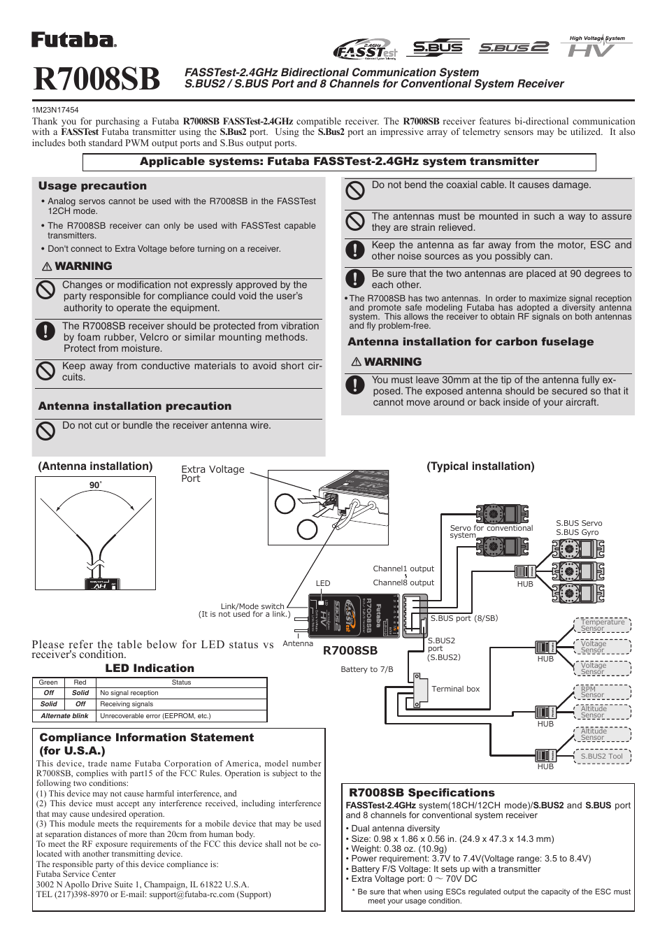 Futaba R7008SB User Manual | 2 pages