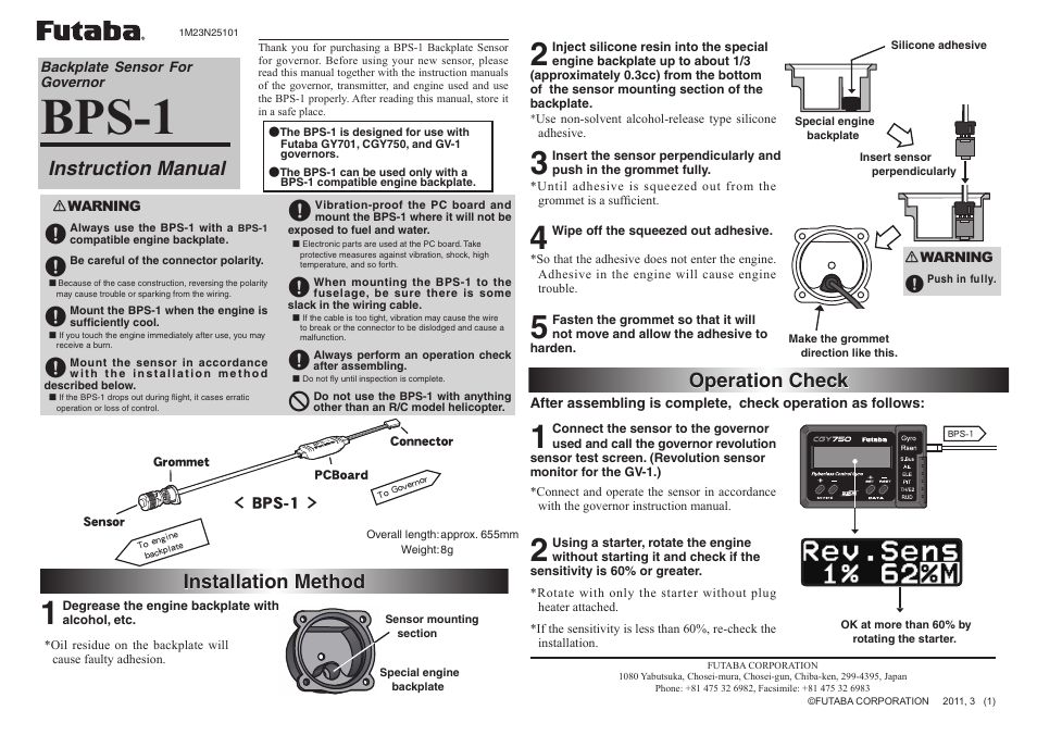 Futaba BPS-1 RPM Sensor User Manual | 1 page