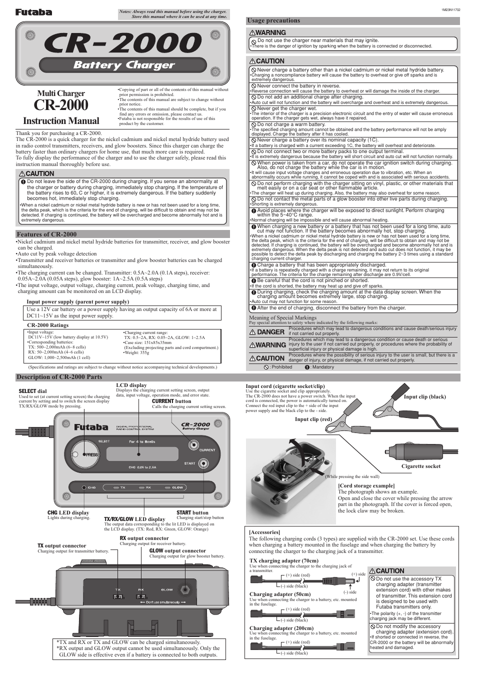 Futaba CR-2000 DC Peak Charger User Manual | 2 pages