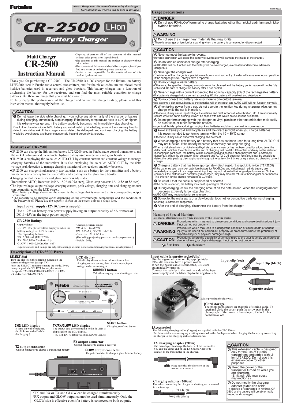 Futaba CR-2500 Charger User Manual | 2 pages