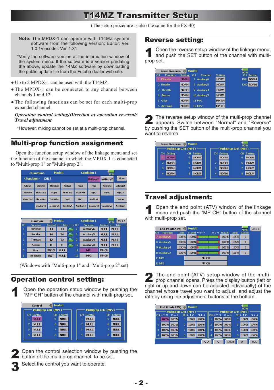 T14mz transmitter setup | Futaba MPDX-1 User Manual | Page 2 / 4