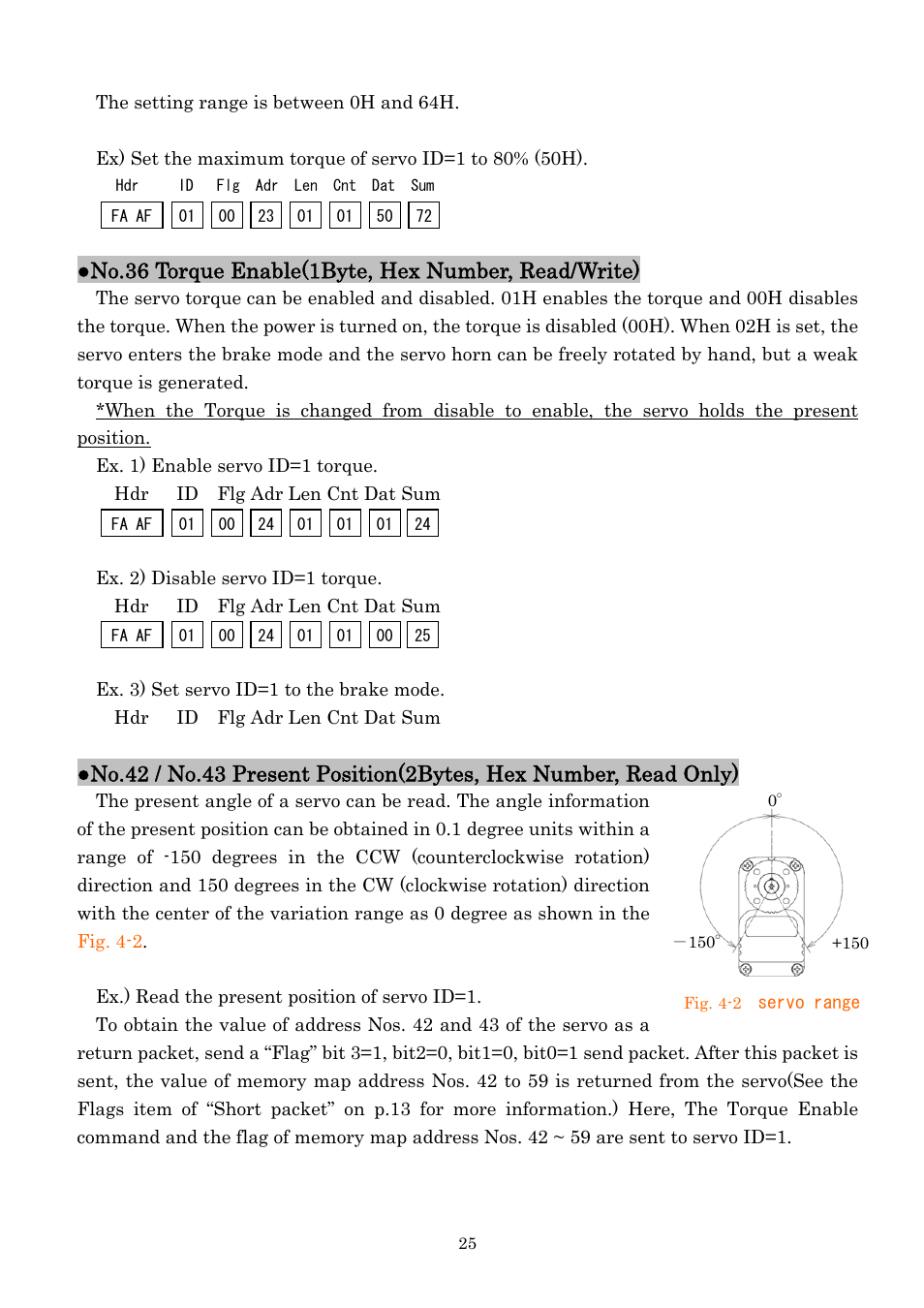 No.36 torque enable(1byte, hex number, read/write) | Futaba RS302CD User Manual | Page 25 / 33