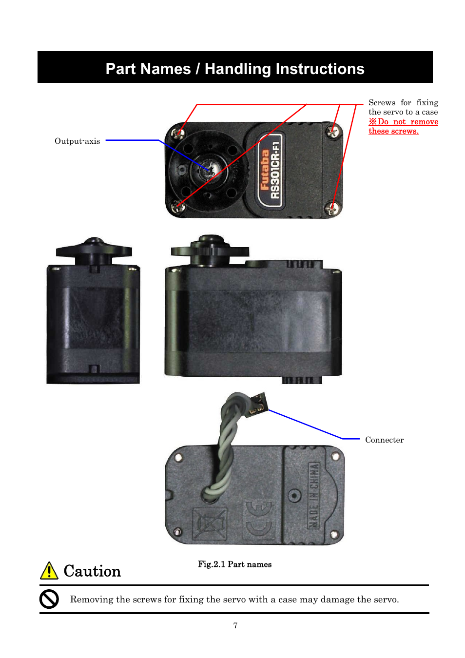 Part names / handling instructions, Caution | Futaba RS302CD User Manual | Page 7 / 33
