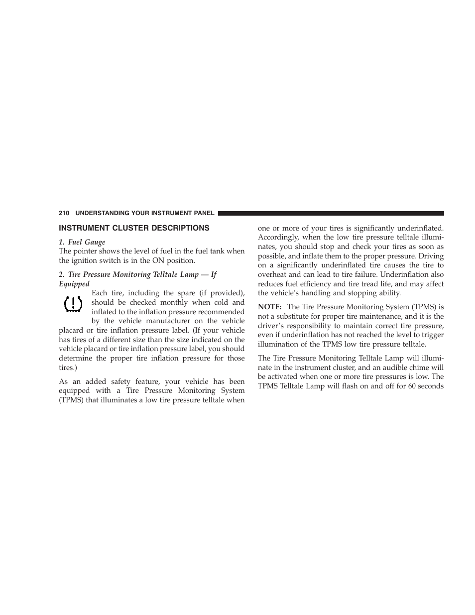 Instrument cluster descriptions | Chrysler 2007 Town and Country User Manual | Page 210 / 504