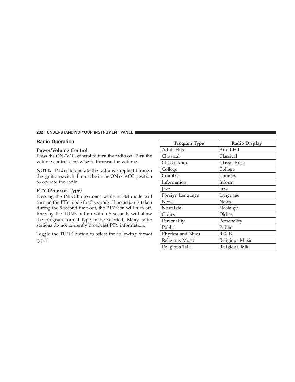 Radio operation | Chrysler 2007 Town and Country User Manual | Page 232 / 504