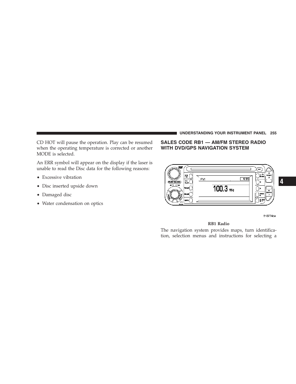 Sales code rb1 — am/fm stereo radio with, Dvd/gps navigation system | Chrysler 2007 Town and Country User Manual | Page 255 / 504