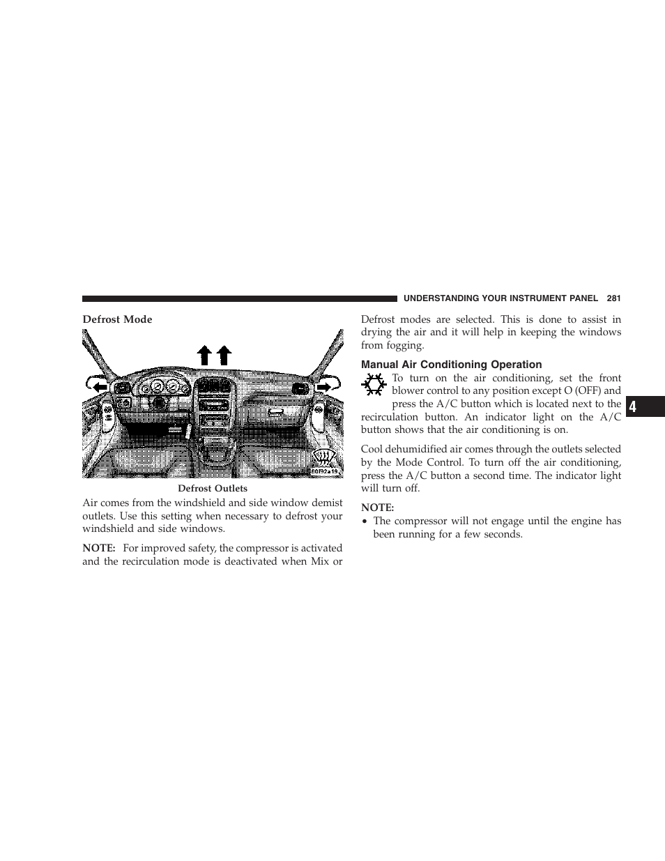 Manual air conditioning operation | Chrysler 2007 Town and Country User Manual | Page 281 / 504