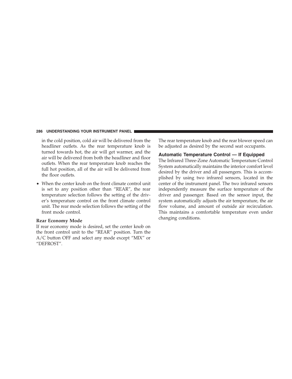 Automatic temperature control — if, Equipped | Chrysler 2007 Town and Country User Manual | Page 286 / 504