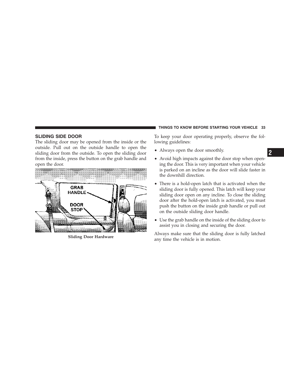 Sliding side door | Chrysler 2007 Town and Country User Manual | Page 33 / 504