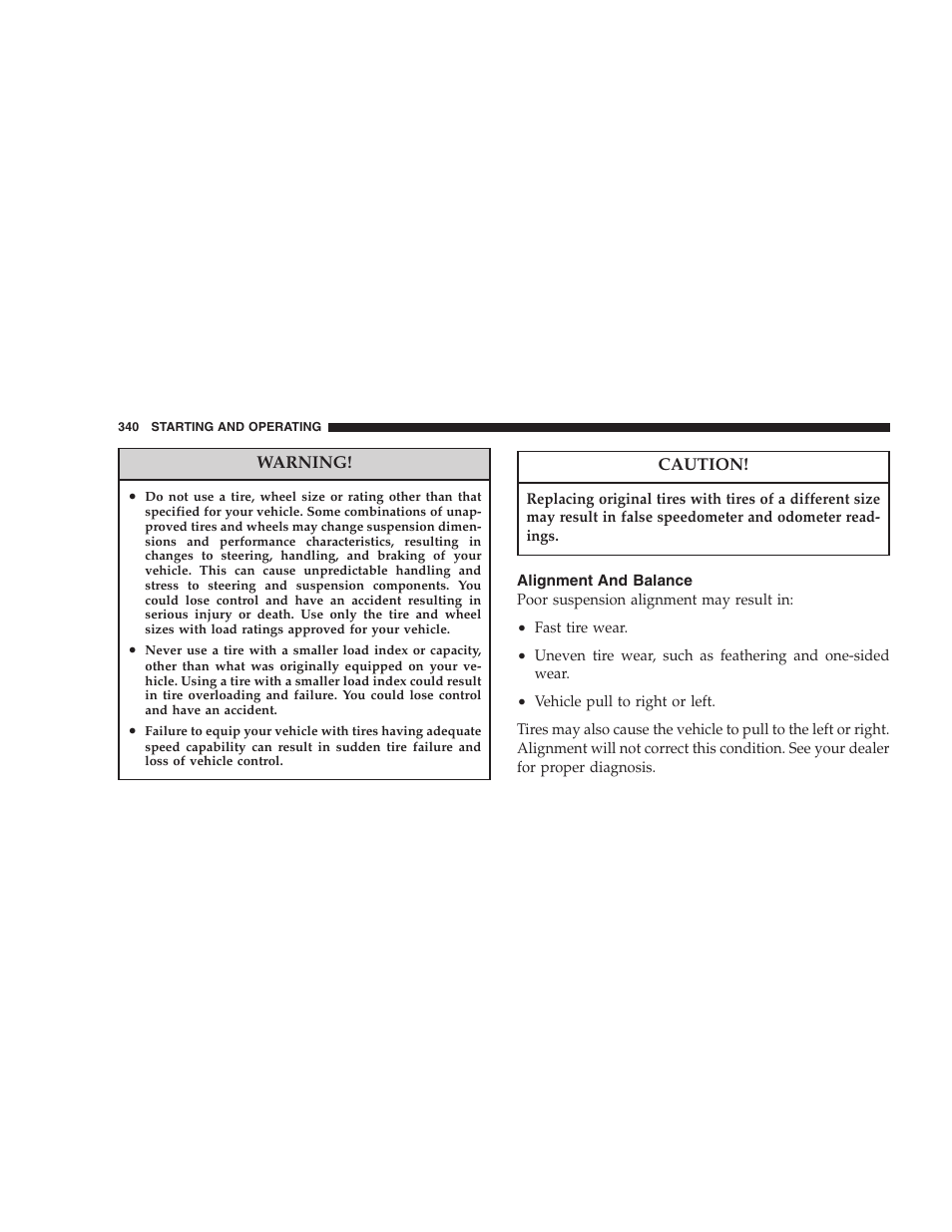 Alignment and balance | Chrysler 2007 Town and Country User Manual | Page 340 / 504