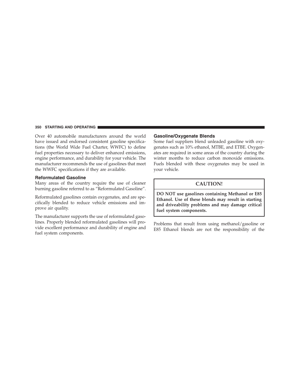 Reformulated gasoline, Gasoline/oxygenate blends | Chrysler 2007 Town and Country User Manual | Page 350 / 504