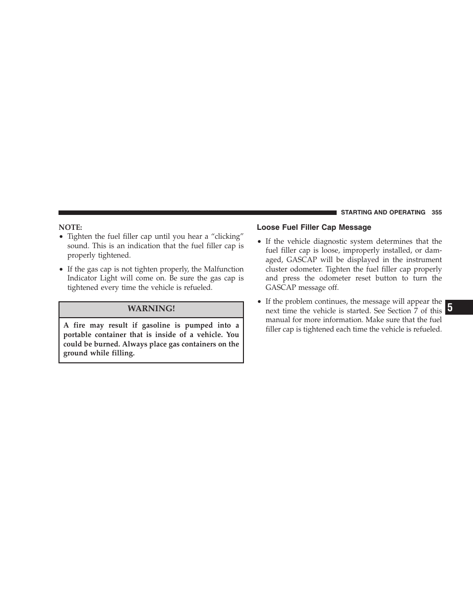 Loose fuel filler cap message | Chrysler 2007 Town and Country User Manual | Page 355 / 504