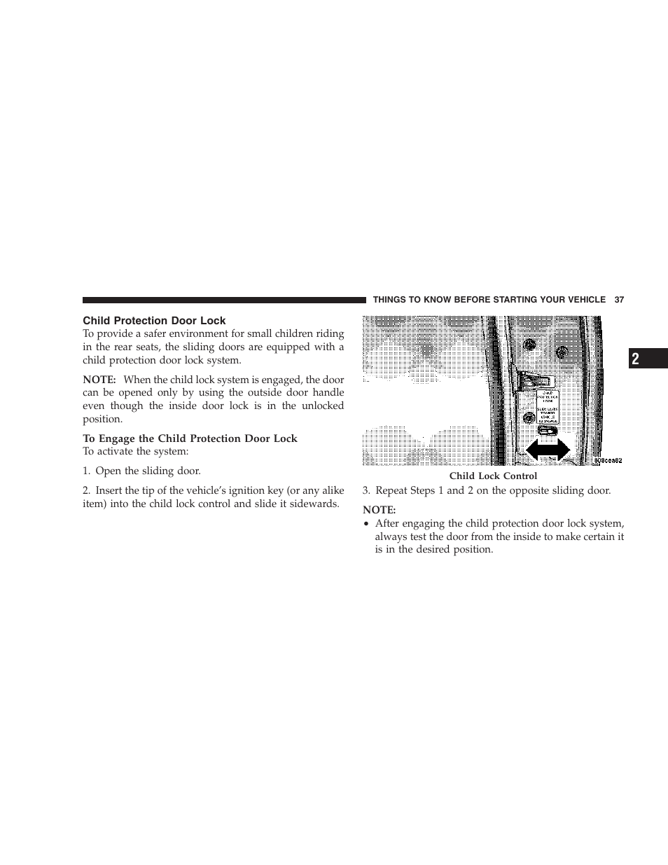 Child protection door lock | Chrysler 2007 Town and Country User Manual | Page 37 / 504