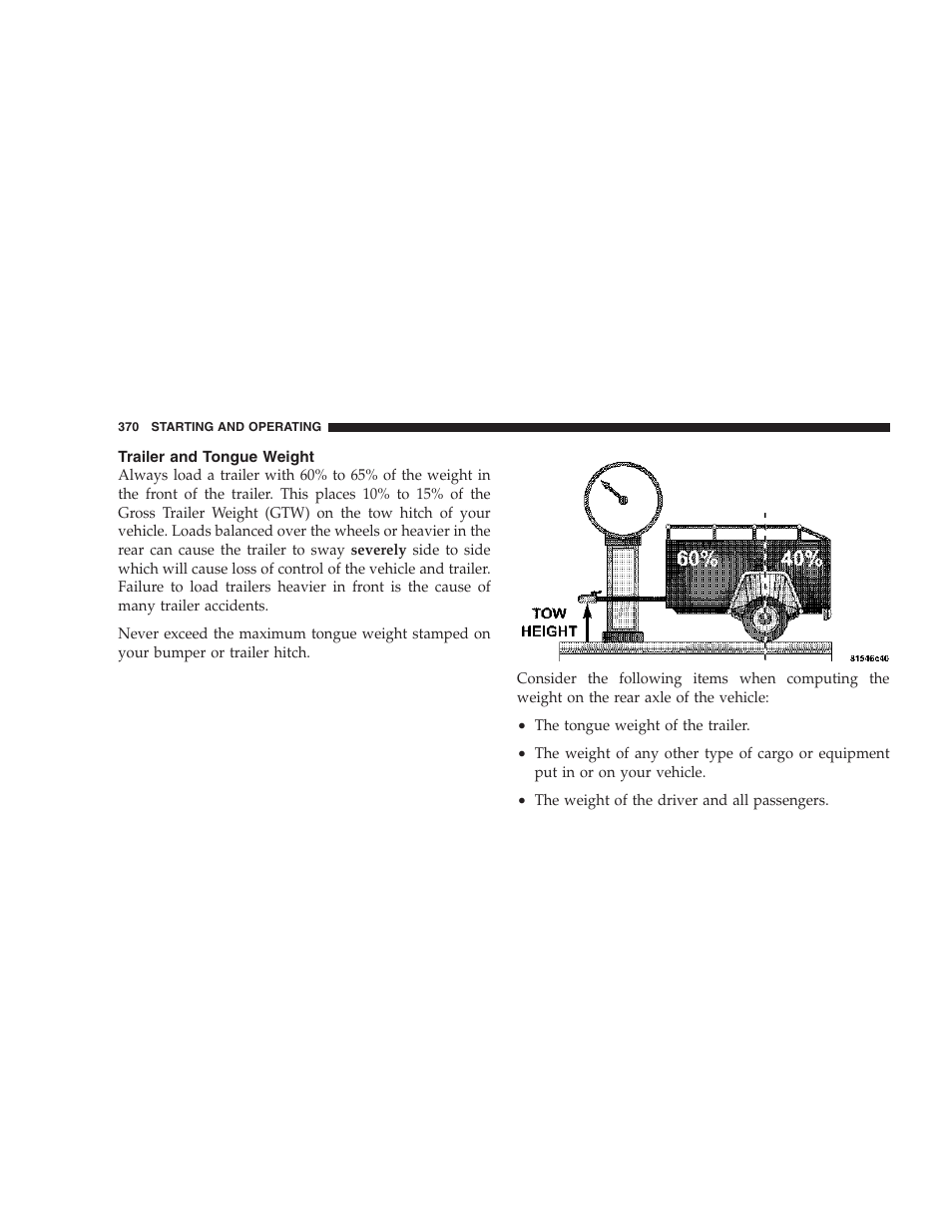 Trailer and tongue weight | Chrysler 2007 Town and Country User Manual | Page 370 / 504