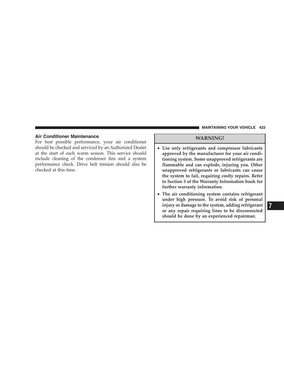 Air conditioner maintenance | Chrysler 2007 Town and Country User Manual | Page 423 / 504